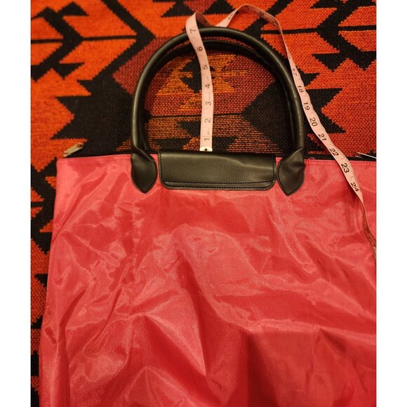 Longchamp-Inspired Hot Pink Tote Bag Black Leather Accents & Snap & Zip Closure - Picture 9 of 9